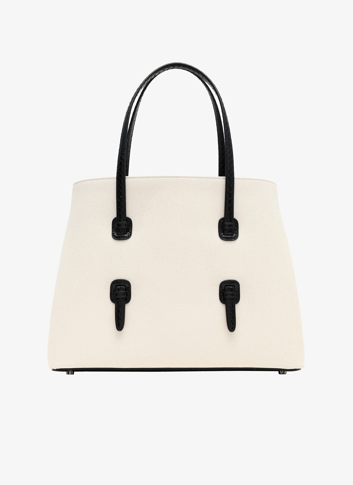 MINA MEDIUM CANVAS+ELAPHE IVORY/BLACK ALAÏA IVORY/BLACK  MINA MEDIUM CANVAS+ELAPHE IVORY/BLACK